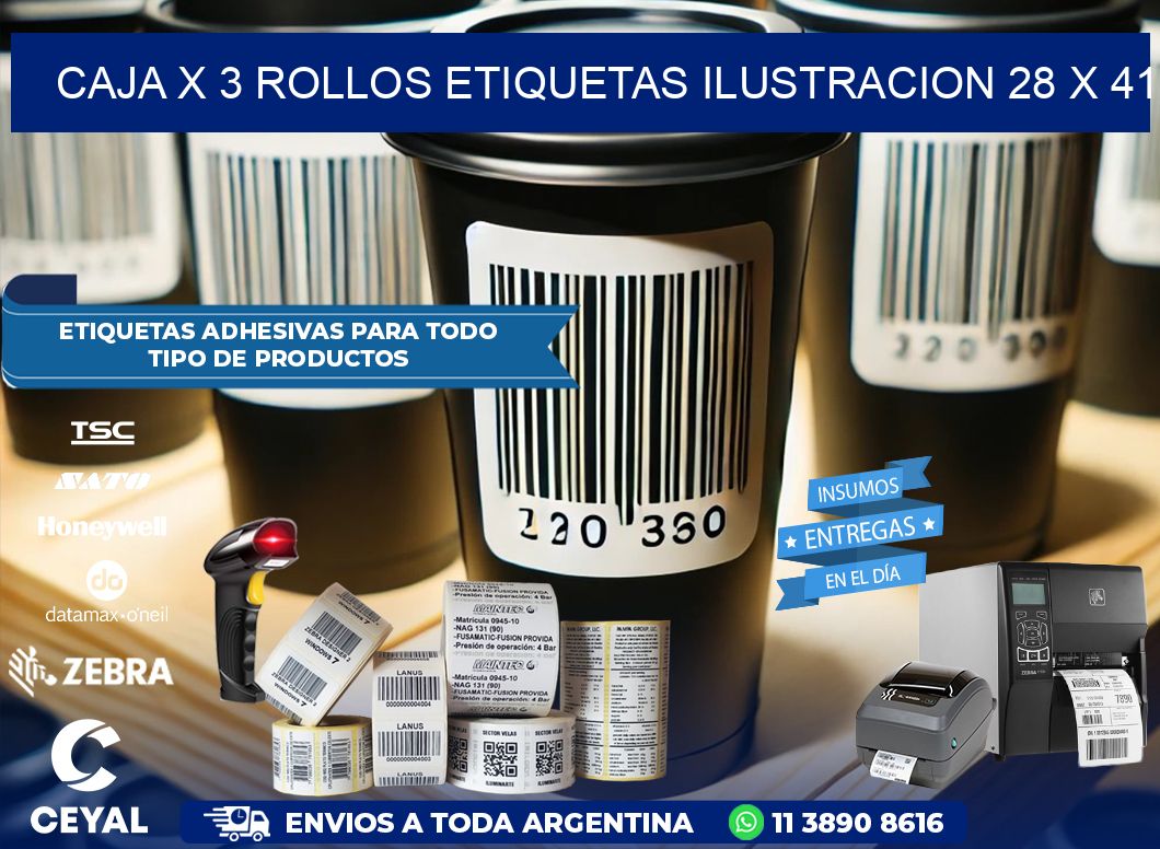 Caja X 3 Rollos Etiquetas Ilustracion 28 x 41