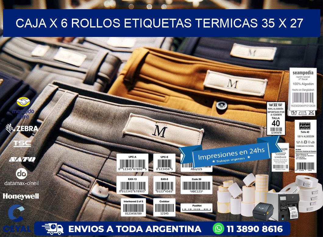 Caja X 6 Rollos Etiquetas termicas 35 x 27