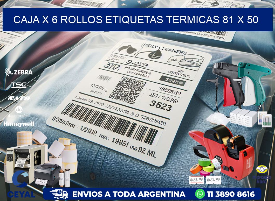 Caja X 6 Rollos Etiquetas termicas 81 x 50