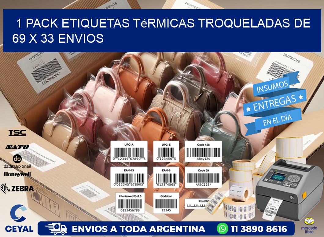1 Pack etiquetas Térmicas Troqueladas De 69 x 33 ENVIOS