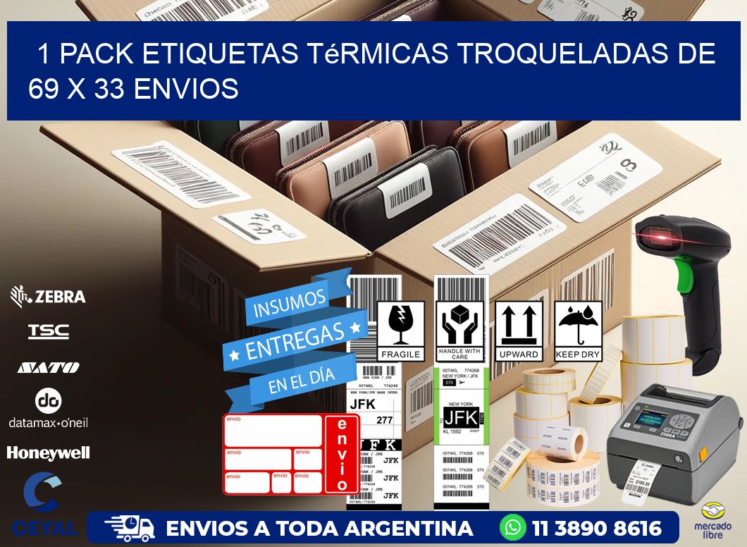 1 Pack etiquetas Térmicas Troqueladas De 69 x 33 ENVIOS