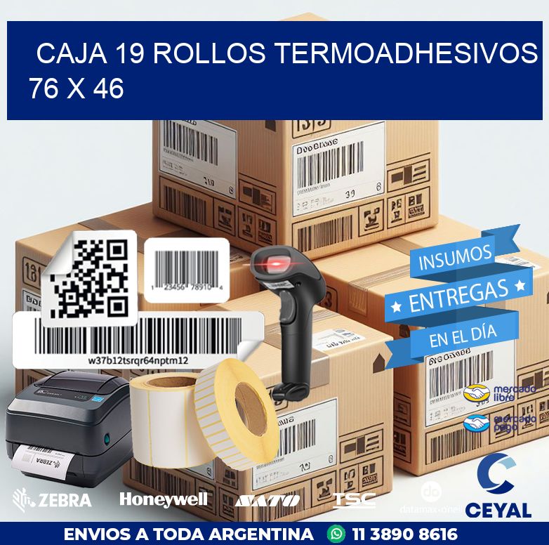 CAJA 19 ROLLOS TERMOADHESIVOS 76 x 46
