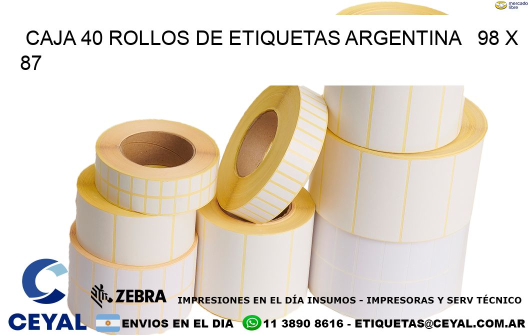 CAJA 40 ROLLOS DE ETIQUETAS ARGENTINA   98 x 87