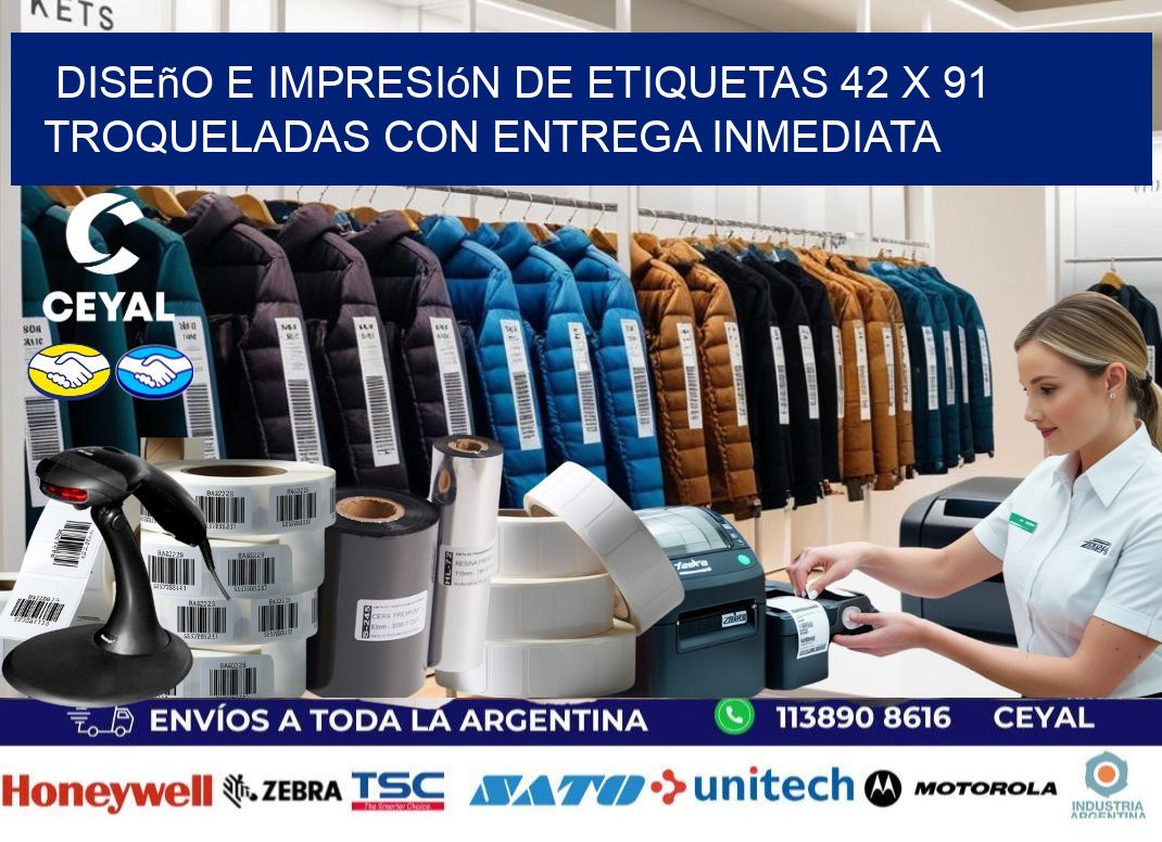 Diseño e impresión de etiquetas 42 x 91 troqueladas con entrega inmediata