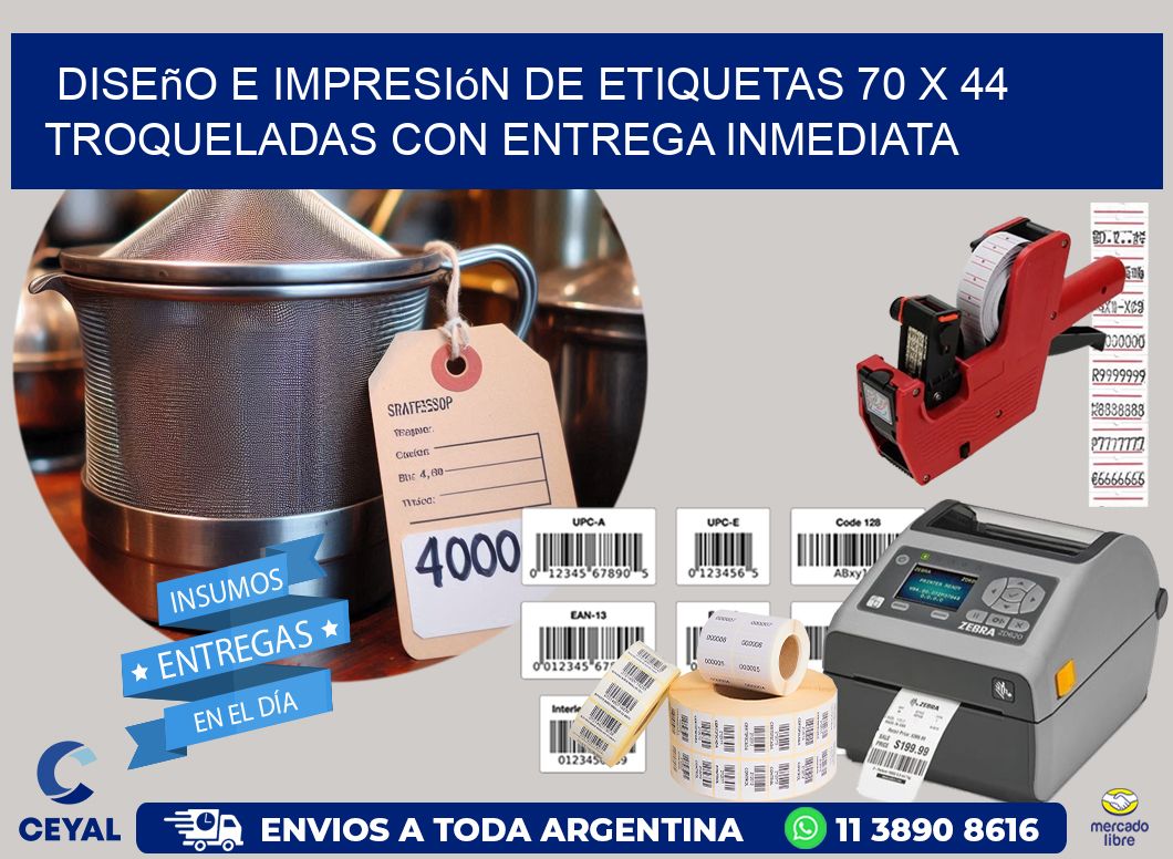 Diseño e impresión de etiquetas 70 x 44 troqueladas con entrega inmediata