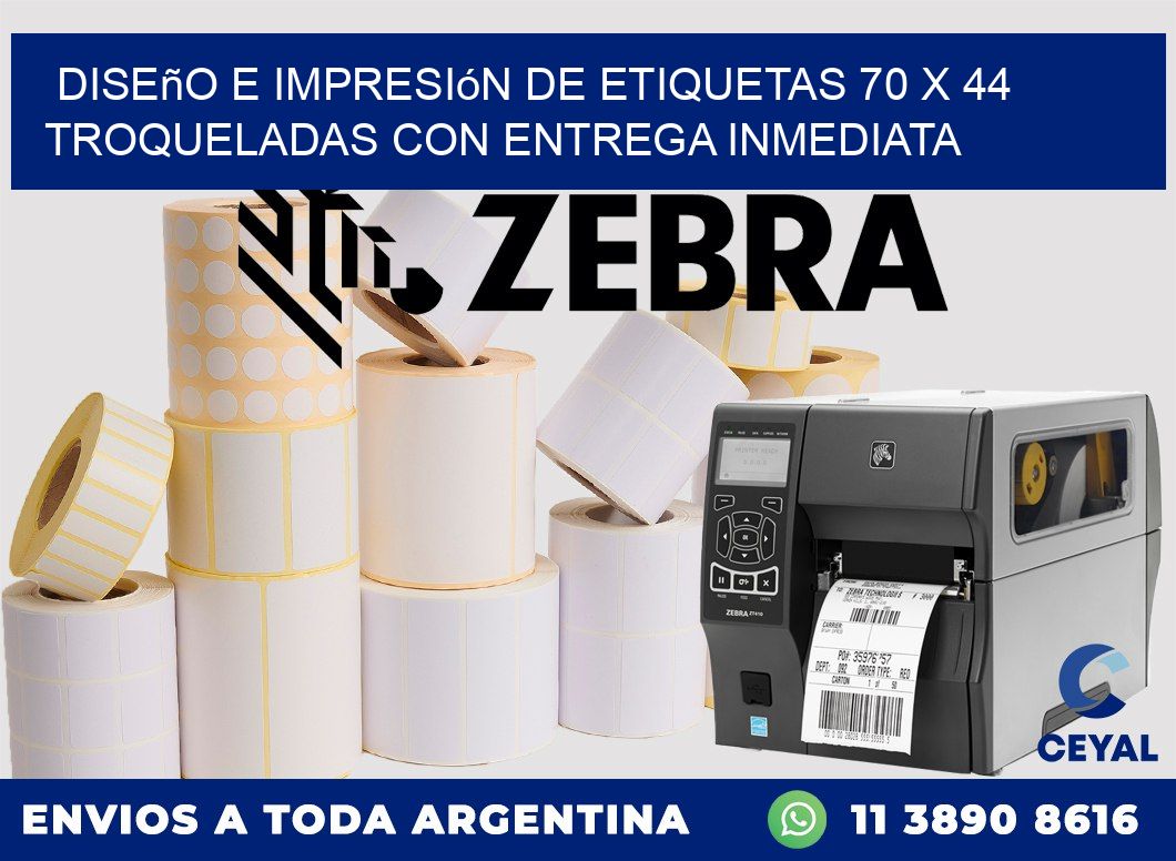 Diseño e impresión de etiquetas 70 x 44 troqueladas con entrega inmediata
