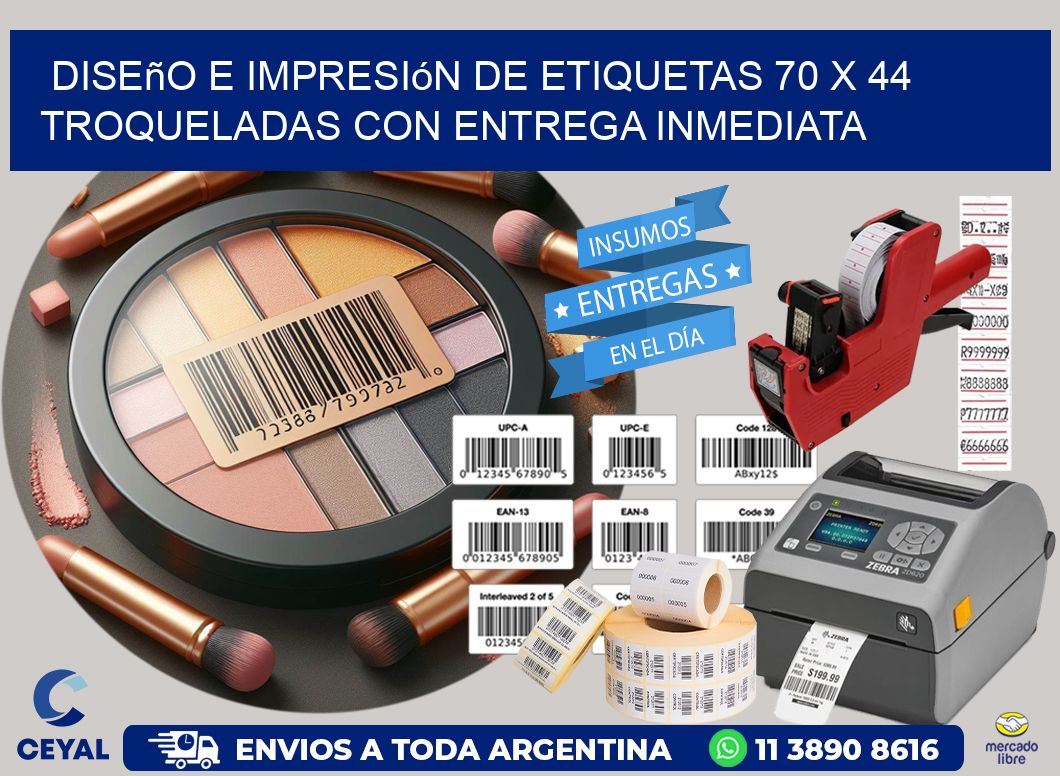 Diseño e impresión de etiquetas 70 x 44 troqueladas con entrega inmediata