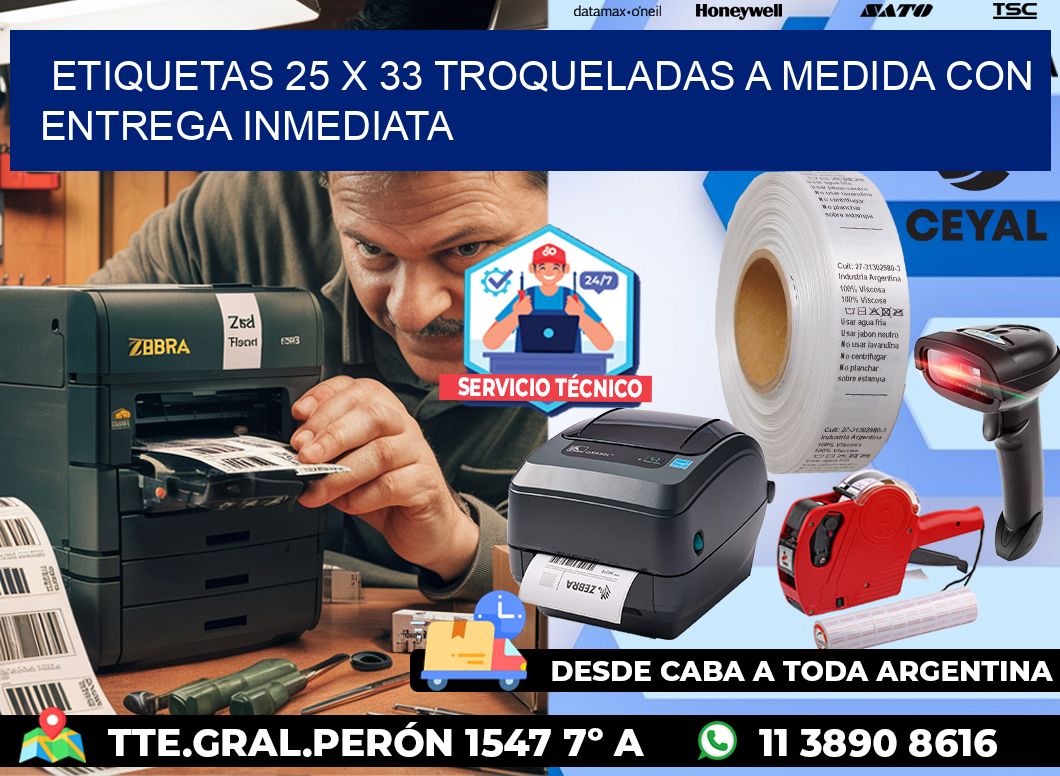 Etiquetas 25 x 33 troqueladas a medida con entrega inmediata