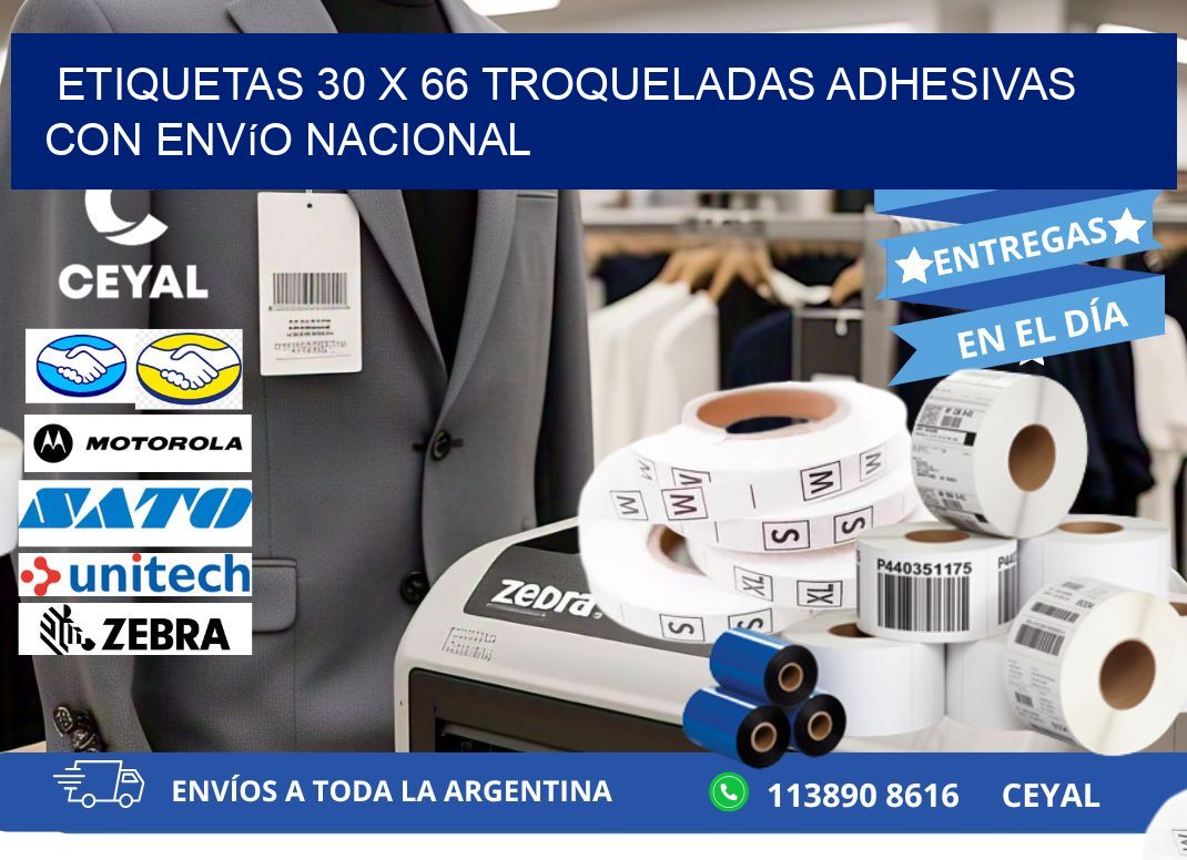 Etiquetas 30 x 66 troqueladas adhesivas con envío nacional