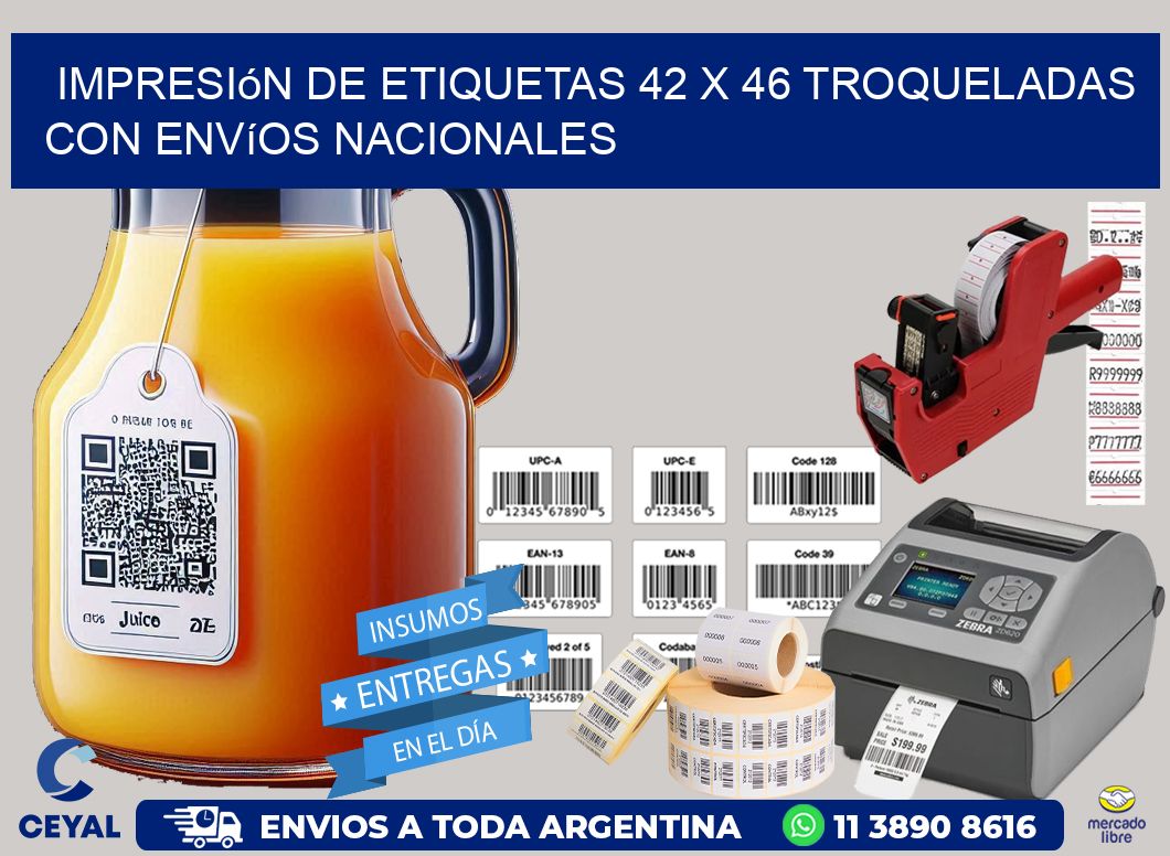 Impresión de etiquetas 42 x 46 troqueladas con envíos nacionales