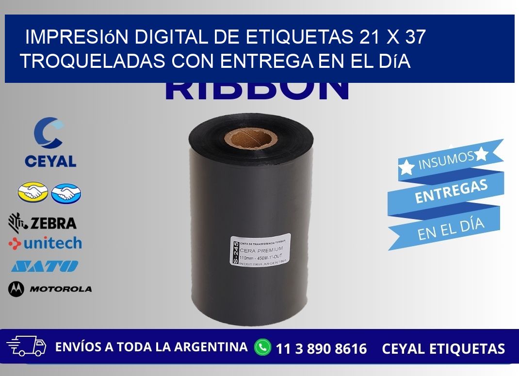 Impresión digital de etiquetas 21 x 37 troqueladas con entrega en el día
