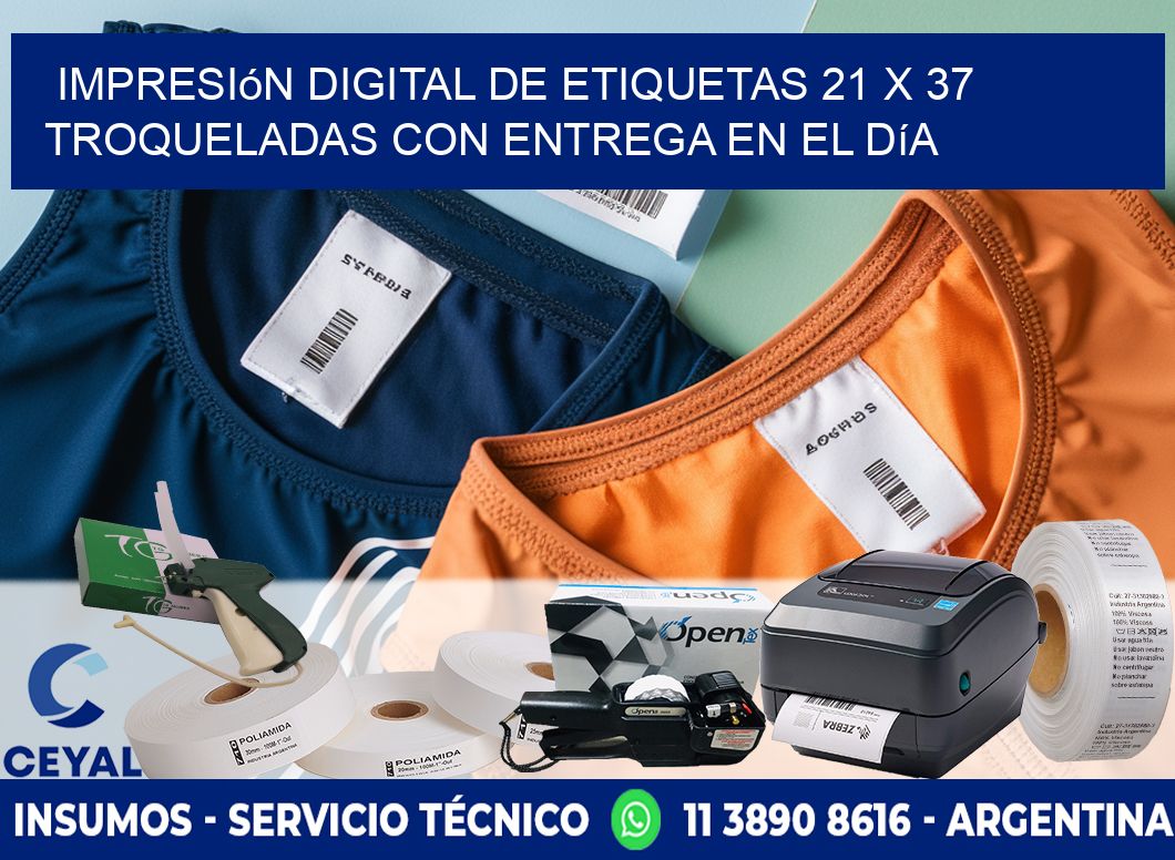 Impresión digital de etiquetas 21 x 37 troqueladas con entrega en el día