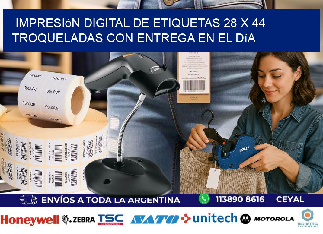 Impresión digital de etiquetas 28 x 44 troqueladas con entrega en el día