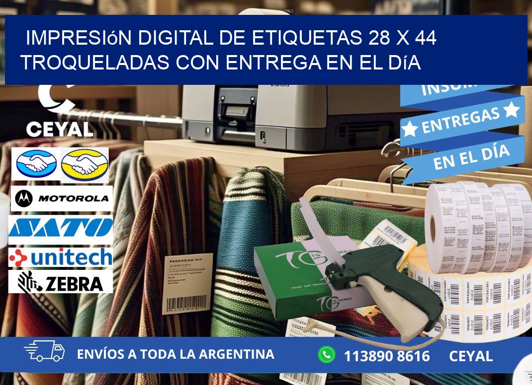 Impresión digital de etiquetas 28 x 44 troqueladas con entrega en el día