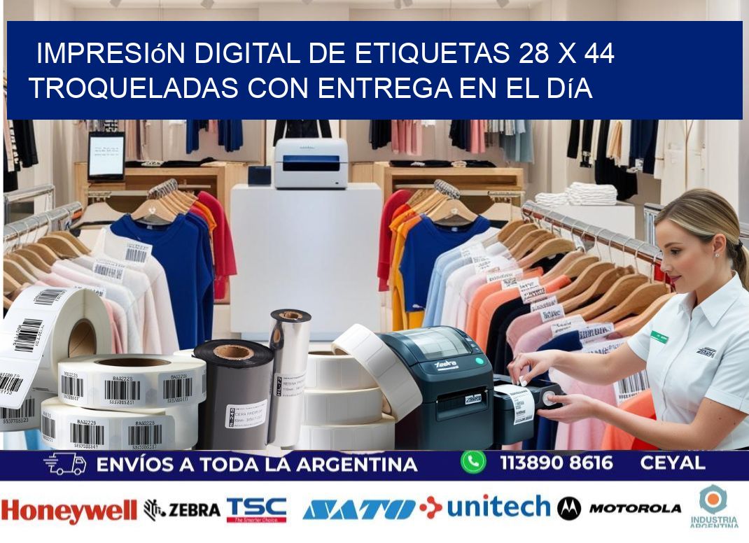 Impresión digital de etiquetas 28 x 44 troqueladas con entrega en el día