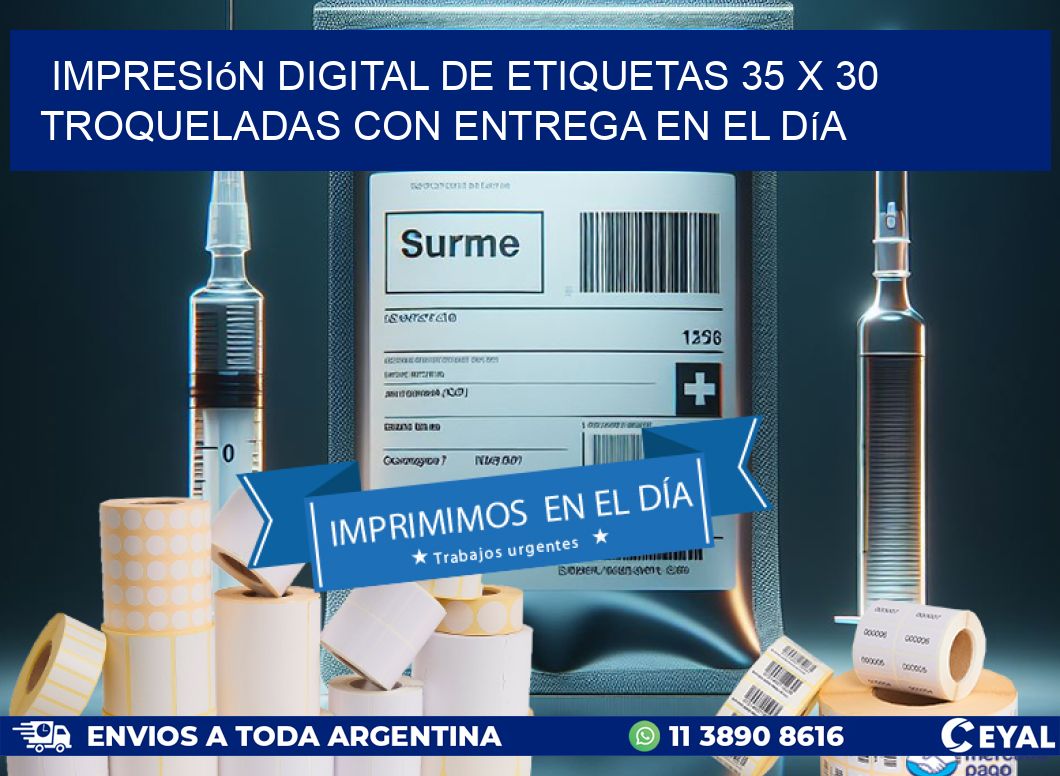 Impresión digital de etiquetas 35 x 30 troqueladas con entrega en el día