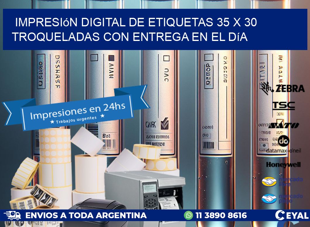 Impresión digital de etiquetas 35 x 30 troqueladas con entrega en el día