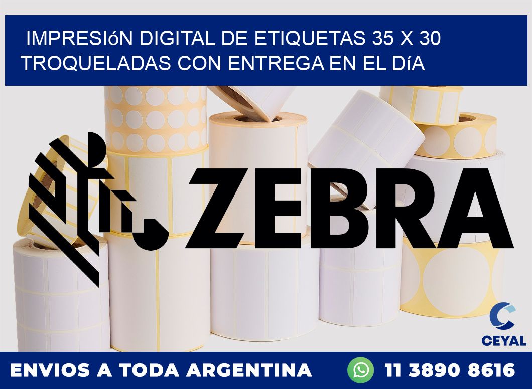 Impresión digital de etiquetas 35 x 30 troqueladas con entrega en el día