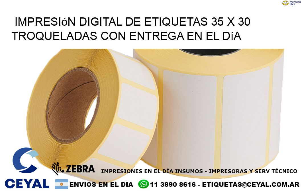 Impresión digital de etiquetas 35 x 30 troqueladas con entrega en el día