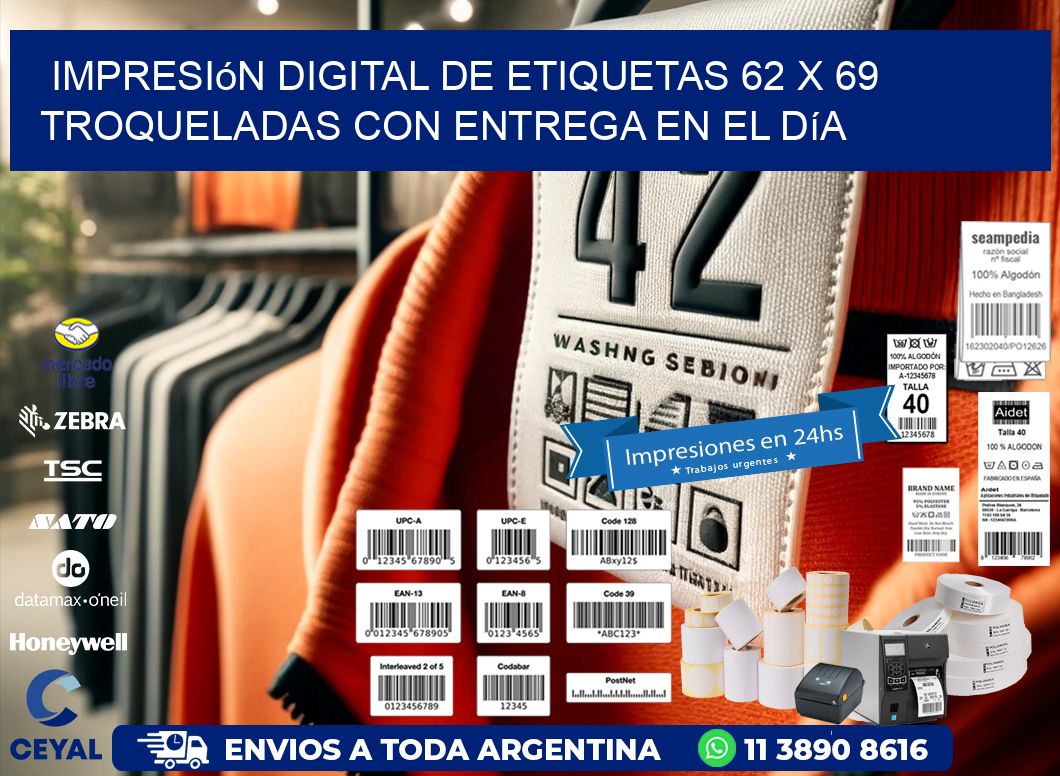 Impresión digital de etiquetas 62 x 69 troqueladas con entrega en el día
