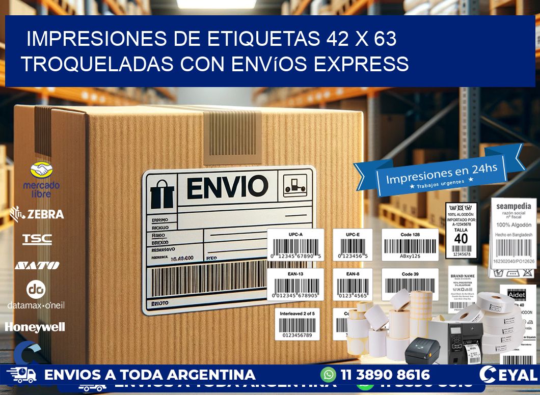 Impresiones de etiquetas 42 x 63 troqueladas con envíos express