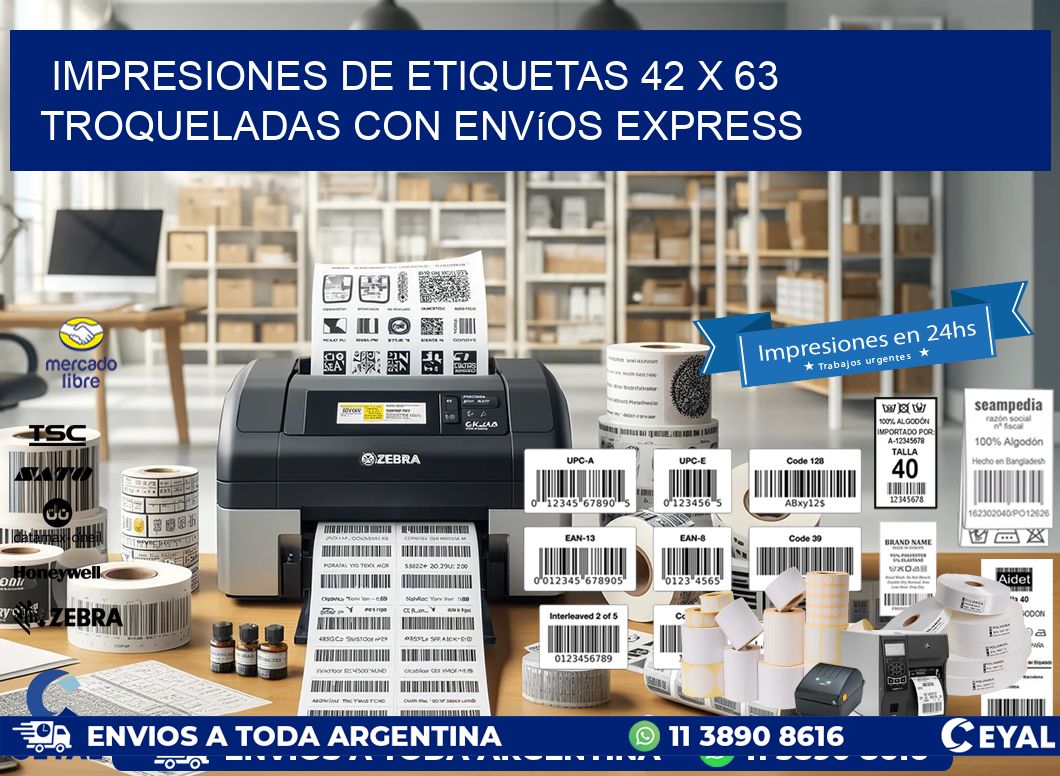 Impresiones de etiquetas 42 x 63 troqueladas con envíos express