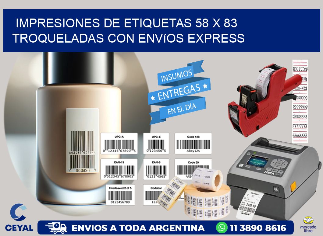 Impresiones de etiquetas 58 x 83 troqueladas con envíos express