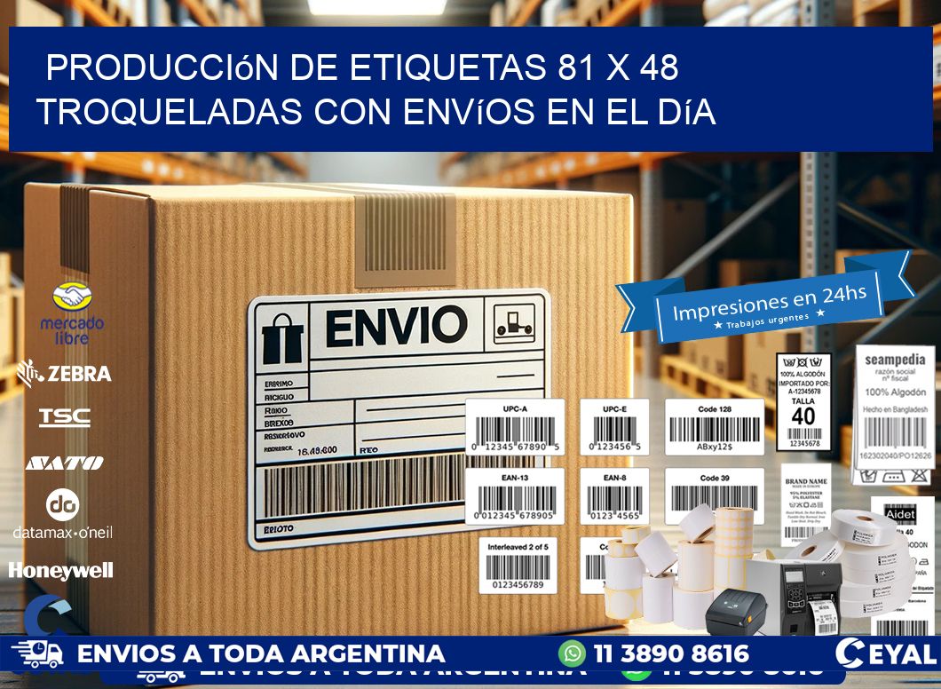 Producción de etiquetas 81 x 48 troqueladas con envíos en el día