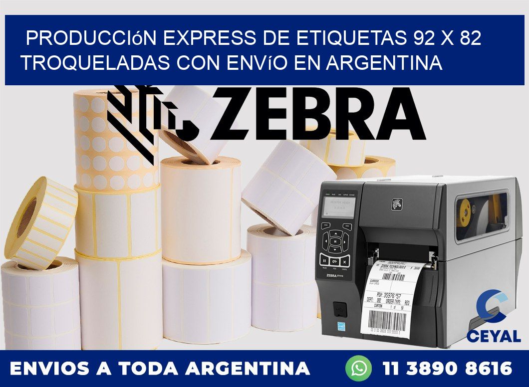 Producción express de etiquetas 92 x 82 troqueladas con envío en Argentina