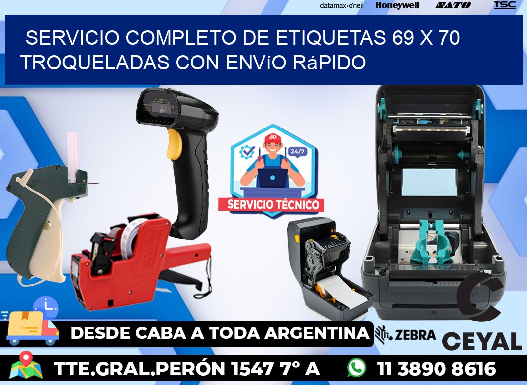 Servicio completo de etiquetas 69 x 70 troqueladas con envío rápido
