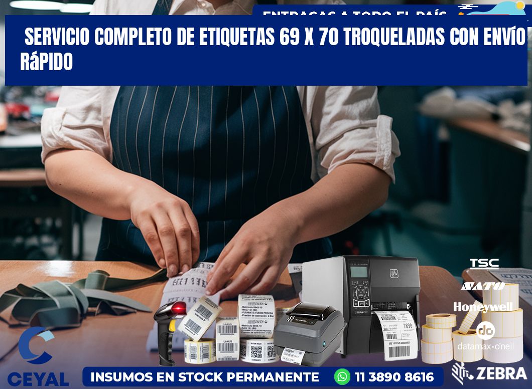 Servicio completo de etiquetas 69 x 70 troqueladas con envío rápido