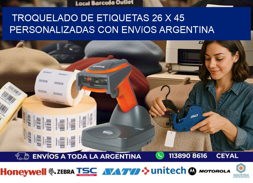 Troquelado de etiquetas 26 x 45 personalizadas con envíos Argentina
