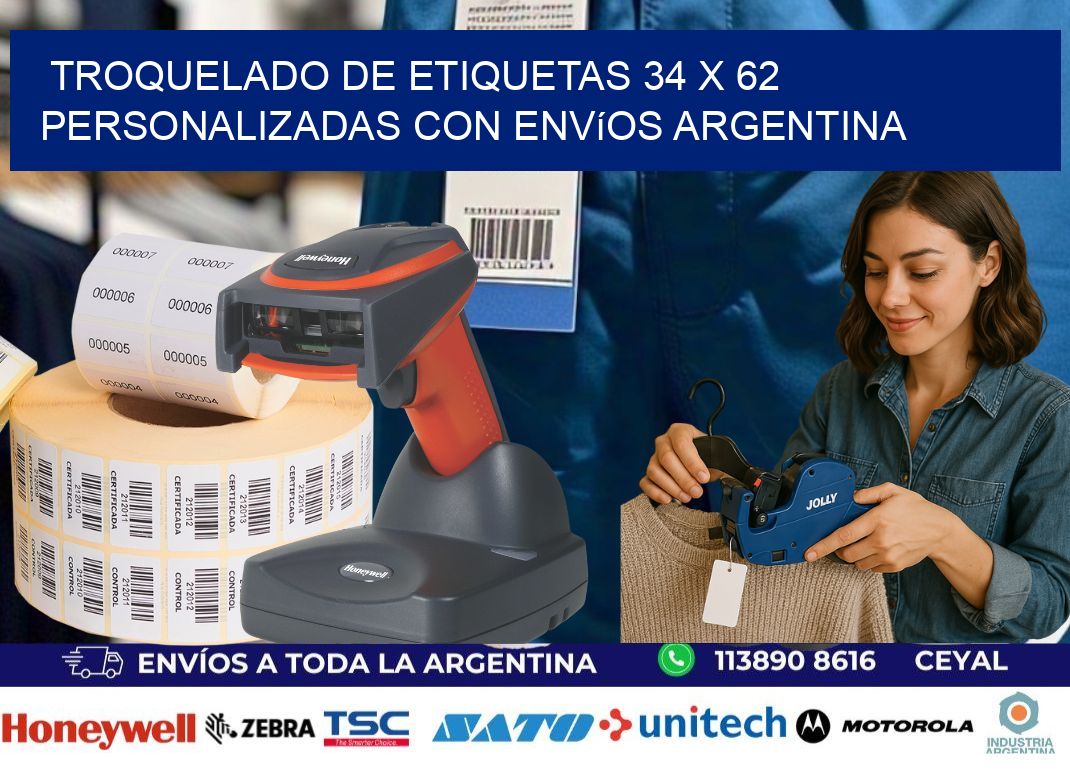 Troquelado de etiquetas 34 x 62 personalizadas con envíos Argentina