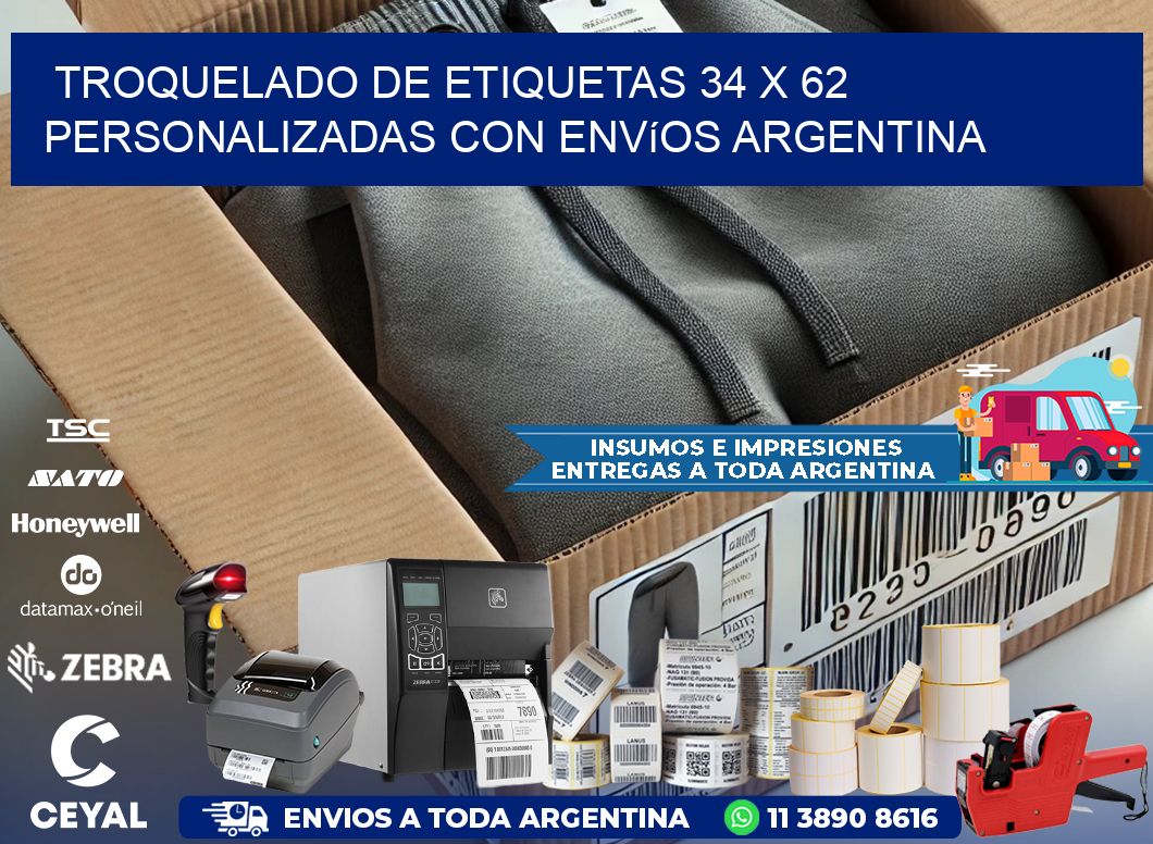 Troquelado de etiquetas 34 x 62 personalizadas con envíos Argentina