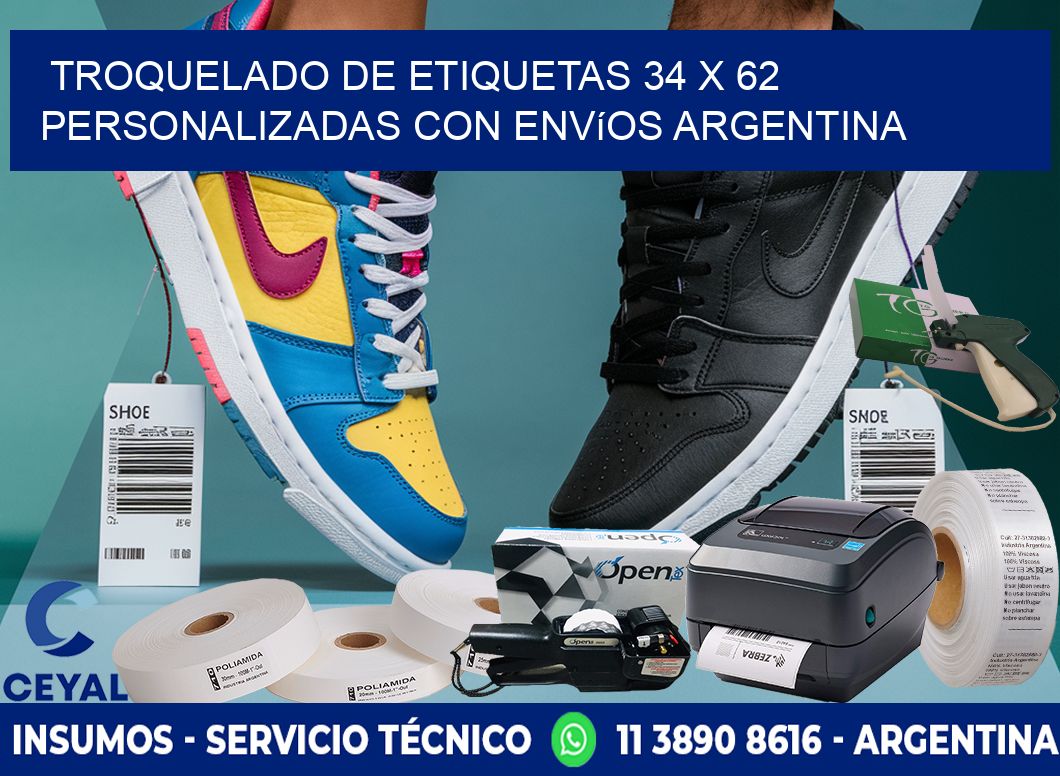 Troquelado de etiquetas 34 x 62 personalizadas con envíos Argentina