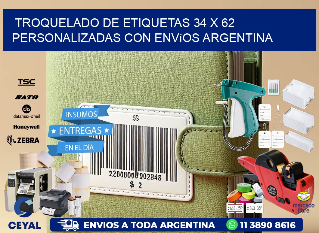 Troquelado de etiquetas 34 x 62 personalizadas con envíos Argentina
