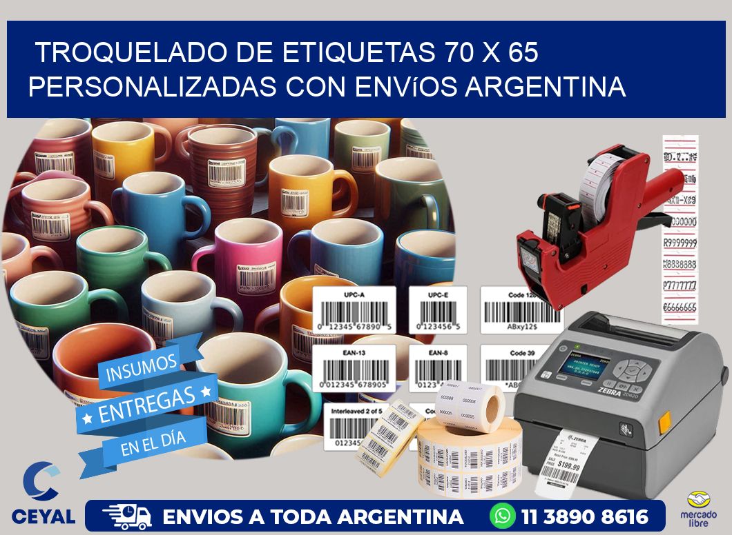 Troquelado de etiquetas 70 x 65 personalizadas con envíos Argentina