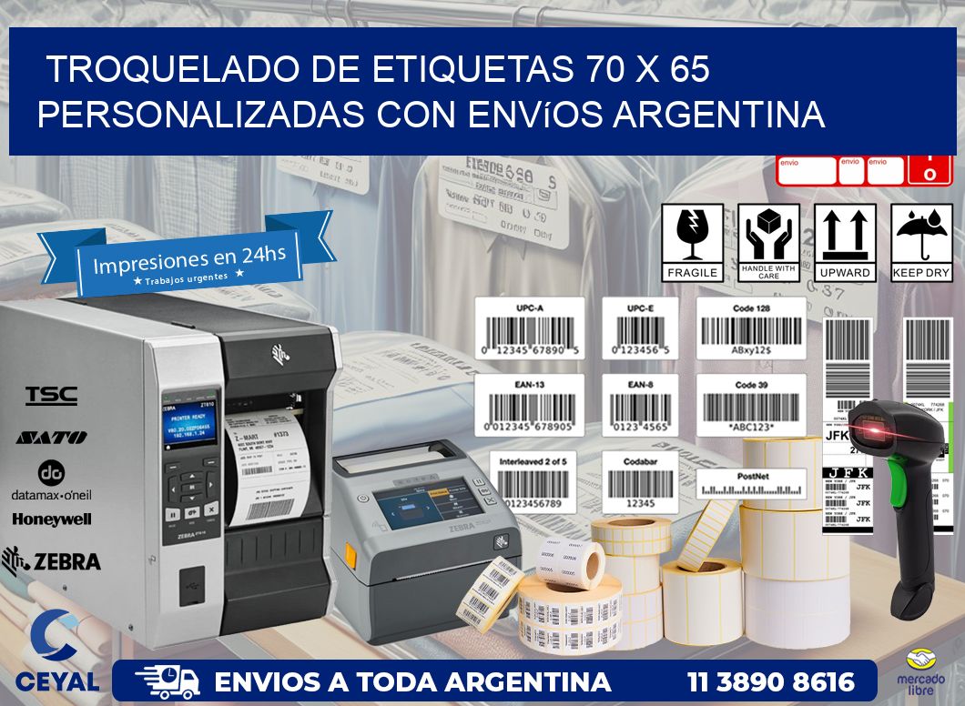 Troquelado de etiquetas 70 x 65 personalizadas con envíos Argentina