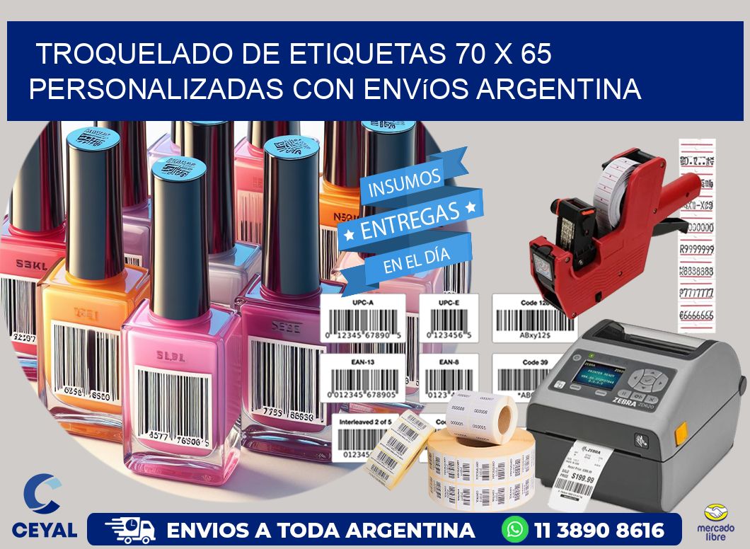 Troquelado de etiquetas 70 x 65 personalizadas con envíos Argentina