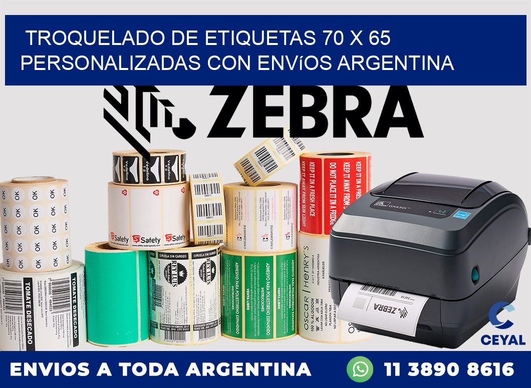 Troquelado de etiquetas 70 x 65 personalizadas con envíos Argentina