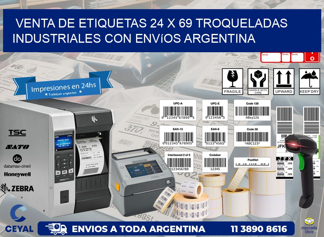 Venta de etiquetas 24 x 69 troqueladas industriales con envíos Argentina