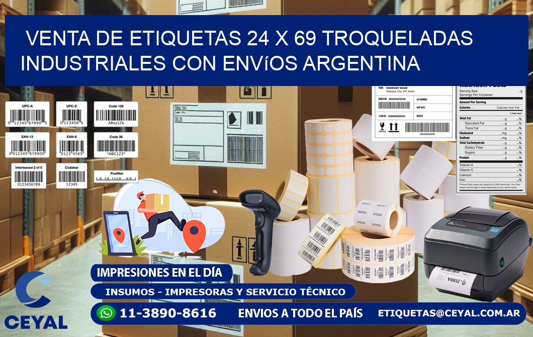 Venta de etiquetas 24 x 69 troqueladas industriales con envíos Argentina