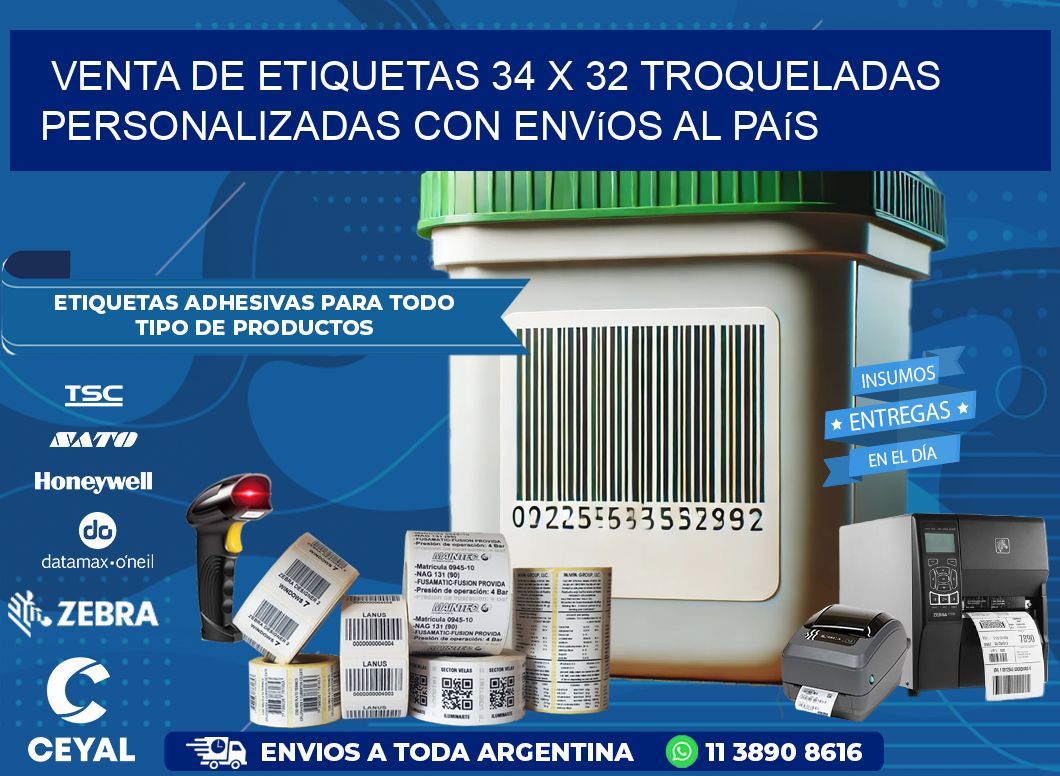Venta de etiquetas 34 x 32 troqueladas personalizadas con envíos al país