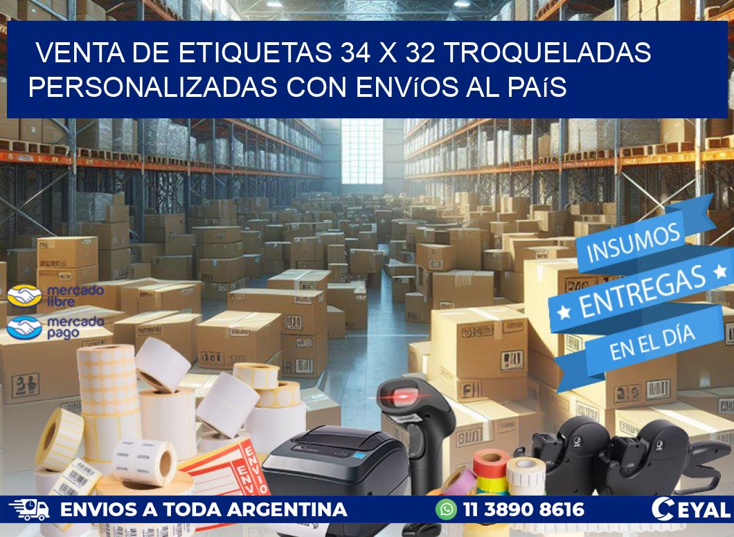 Venta de etiquetas 34 x 32 troqueladas personalizadas con envíos al país