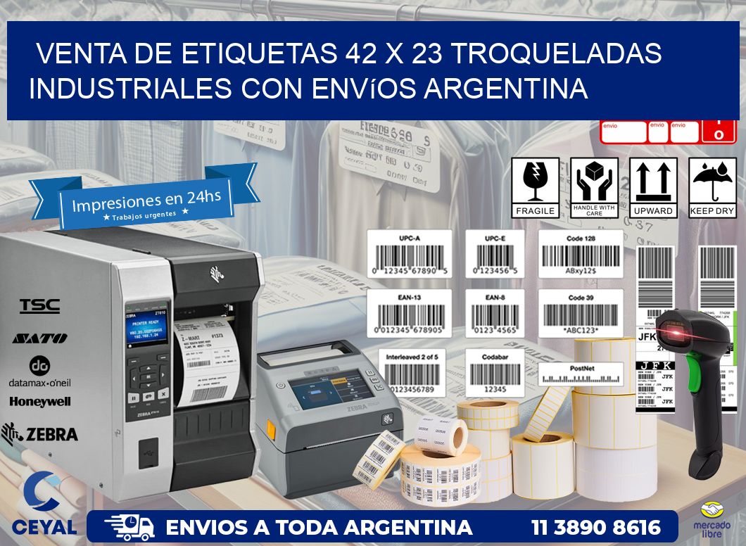 Venta de etiquetas 42 x 23 troqueladas industriales con envíos Argentina