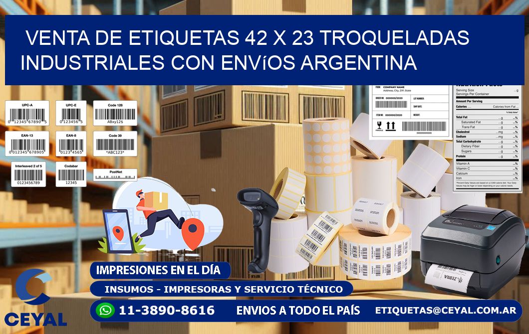 Venta de etiquetas 42 x 23 troqueladas industriales con envíos Argentina