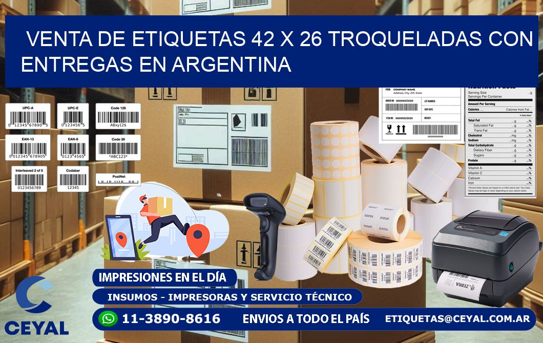 Venta de etiquetas 42 x 26 troqueladas con entregas en Argentina