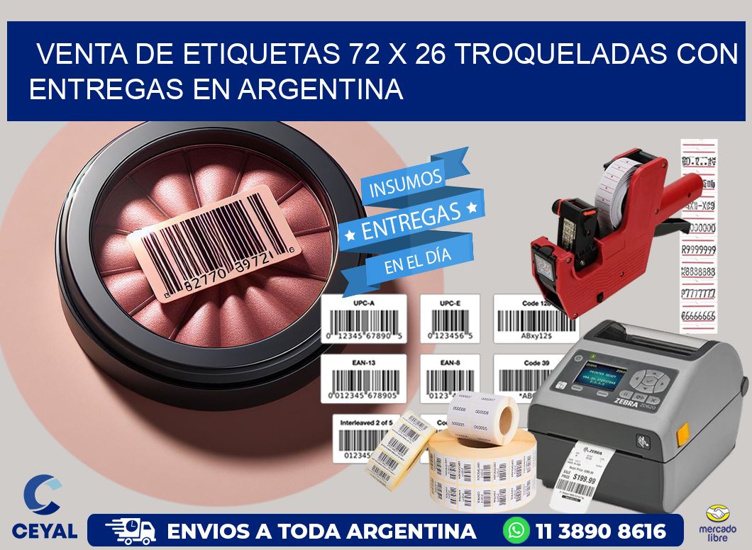 Venta de etiquetas 72 x 26 troqueladas con entregas en Argentina