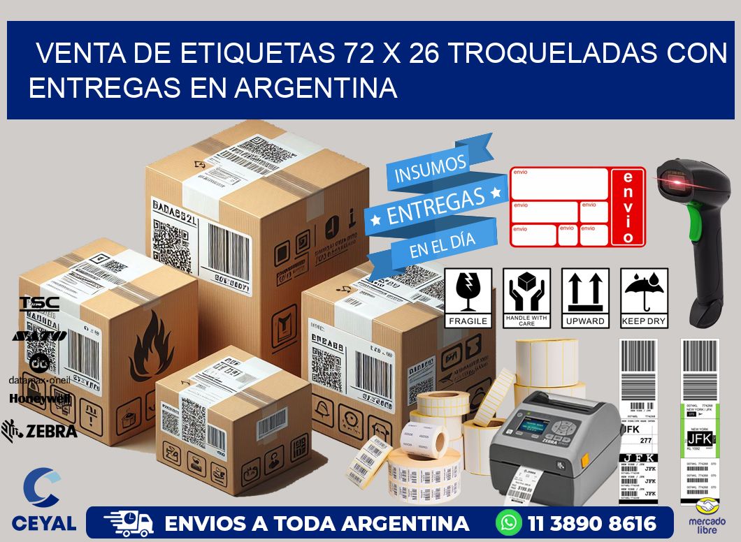 Venta de etiquetas 72 x 26 troqueladas con entregas en Argentina