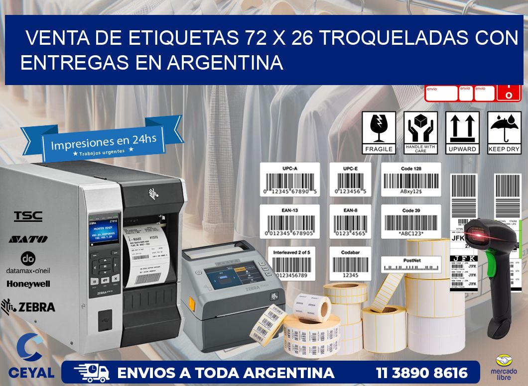 Venta de etiquetas 72 x 26 troqueladas con entregas en Argentina